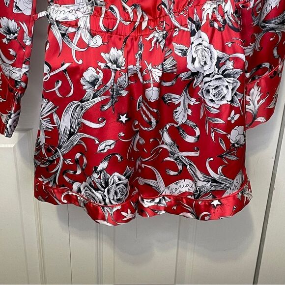 Victoria’s Secret Satin One Piece Romper Pajama Set Red Black White Size XS - Picture 11 of 16